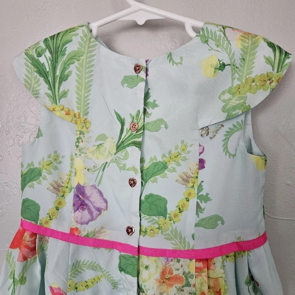 Ted Baker Little Girls 5 Blue Green Pink Floral Dress Spring Easter Colorful